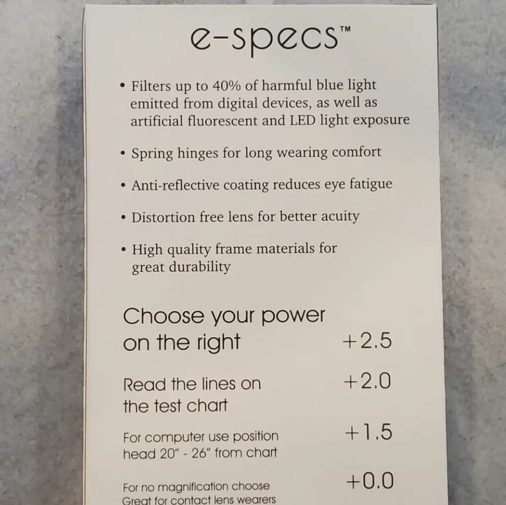 E-Specs Matte Black Blue Light Filtering Glasses New